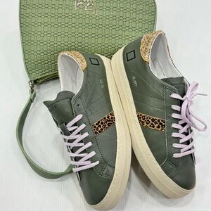 D.A.T.E. Sneakers Donna HILLOWCALF Olive Green Sneakers with Leopard size 39